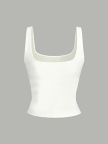 1pc Random, Teen Girls Simple Casual Square Neck Tank Top, Minimalist Color; Suitable For Summer, Personalized Tank Top, Girls Tank Top, Suitable For Spring/Summer, Easy And Comfortable, Family Outing Season, Family Outing, Simple Casual Wear, Back To School Essential - Multicolor - View 8