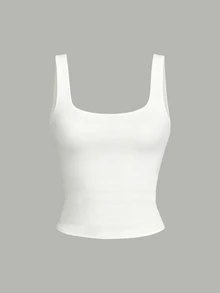 1pc Random, Teen Girls Simple Casual Square Neck Tank Top, Minimalist Color; Suitable For Summer, Personalized Tank Top, Girls Tank Top, Suitable For Spring/Summer, Easy And Comfortable, Family Outing Season, Family Outing, Simple Casual Wear, Back To School Essential - Multicolor - View 6