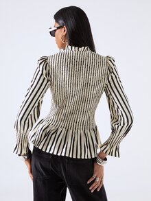 LYSMO Women's Striped Pleated Casual Versatile Daily Wear Shirt - Multicolor - View 2