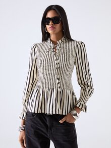 LYSMO Women's Striped Pleated Casual Versatile Daily Wear Shirt - Multicolor - View 6