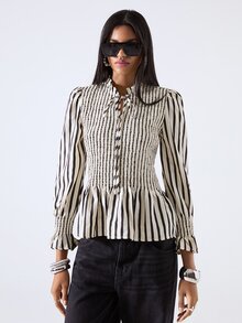 LYSMO Women's Striped Pleated Casual Versatile Daily Wear Shirt - Multicolor - View 7