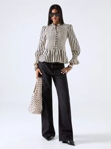 LYSMO Women's Striped Pleated Casual Versatile Daily Wear Shirt - Multicolor - View 4