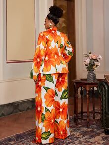 Maweii Plus Size Women Floral Print Professional Commuting Formal Elegant Suit Set, 2 Pieces Fall - Multicolor - View 3