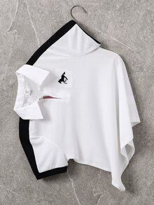 SHEIN Tween Boy White Casual Summer Contrast Color Splice Ribbed Collar Short Sleeve Polo T-Shirt,Back-To-School Basic Top,Y2K Style For School & Weddings - White - View 4