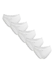 Ocili 5pcs/Pack Chic Autumn Leisure Basic Solid Color Soft 100% Cotton Lace Trim Low Waist Women's Briefs - White - View 4