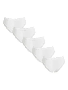Ocili 5pcs/Pack Chic Autumn Leisure Basic Solid Color Soft 100% Cotton Lace Trim Low Waist Women's Briefs - White - View 5