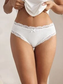 Ocili 5pcs/Pack Chic Autumn Leisure Basic Solid Color Soft 100% Cotton Lace Trim Low Waist Women's Briefs - White - View 3