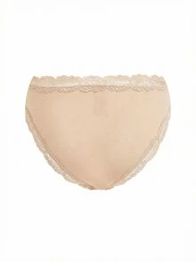 Ocili 5pcs/Pack Chic Autumn Leisure Basic Solid Color Soft 100% Cotton Panties, Low Waist Lace Trim Women's Briefs - Khaki - View 4