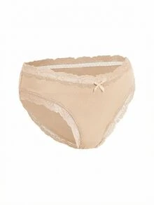 Ocili 5pcs/Pack Chic Autumn Leisure Basic Solid Color Soft 100% Cotton Panties, Low Waist Lace Trim Women's Briefs - Khaki - View 5