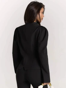 SHEIN BAE Elegant Commuter Lace Patchwork Petal Sleeve Blazer - Black - View 2