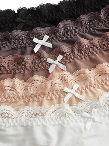 Ocili 5pcs/Pack Chic Autumn Leisure Basic Solid Color Soft Cotton Lace Trim Low Waist Women's Briefs Panties For Women Lace Contrast Lace Women Briefs - Multicolor - View 11