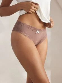 Ocili 5pcs/Pack Chic Autumn Leisure Basic Solid Color Soft Cotton Lace Trim Low Waist Women's Briefs Panties For Women Lace Contrast Lace Women Briefs - Multicolor - View 4