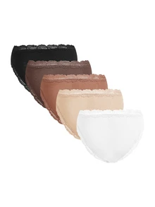Ocili 5pcs/Pack Chic Autumn Leisure Basic Solid Color Soft Cotton Lace Trim Low Waist Women's Briefs Panties For Women Lace Contrast Lace Women Briefs - Multicolor - View 9