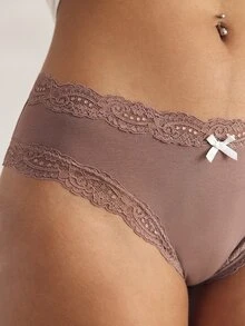 Ocili 5pcs/Pack Chic Autumn Leisure Basic Solid Color Soft Cotton Lace Trim Low Waist Women's Briefs Panties For Women Lace Contrast Lace Women Briefs - Multicolor - View 5