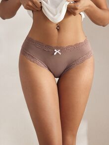 Ocili 5pcs/Pack Chic Autumn Leisure Basic Solid Color Soft Cotton Lace Trim Low Waist Women's Briefs Panties For Women Lace Contrast Lace Women Briefs - Multicolor - View 2
