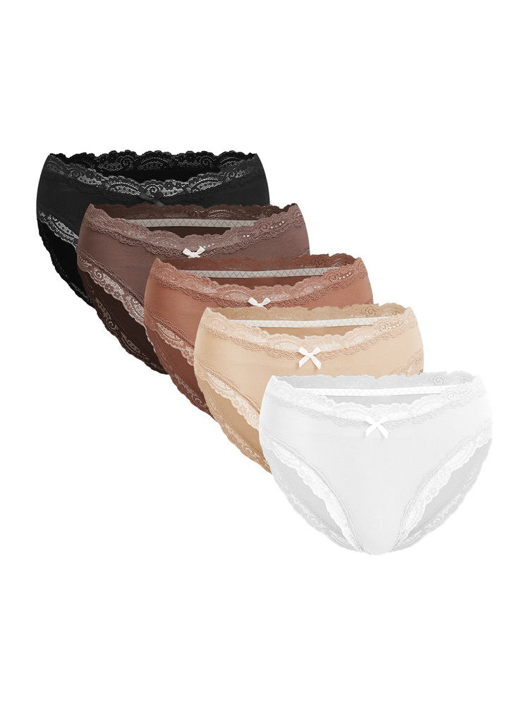Ocili 5pcs/Pack Chic Autumn Leisure Basic Solid Color Soft Cotton Lace Trim Low Waist Women's Briefs Panties For Women Lace Contrast Lace Women Briefs - Multicolor - View 8