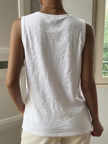 Livesso 女款寬鬆白色背心，適合夏季商務休閒辦公穿著、內搭、度假與通勤 - 白色 - 查看 4