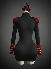 SHEIN ICON Autumn Women's Halloween Cosplay Nutcracker Soldier Goth Going Out Black And Red Designer Tassel Button Ribbon Dress For Costume Play - Black - View 2