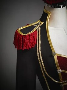 SHEIN ICON Autumn Women's Halloween Cosplay Nutcracker Soldier Goth Going Out Black And Red Designer Tassel Button Ribbon Dress For Costume Play - Black - View 13