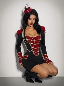 SHEIN ICON Autumn Women's Halloween Cosplay Nutcracker Soldier Goth Going Out Black And Red Designer Tassel Button Ribbon Dress For Costume Play - Black - View 7
