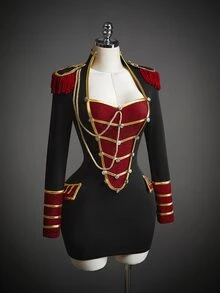 SHEIN ICON Autumn Women's Halloween Cosplay Nutcracker Soldier Goth Going Out Black And Red Designer Tassel Button Ribbon Dress For Costume Play - Black - View 16