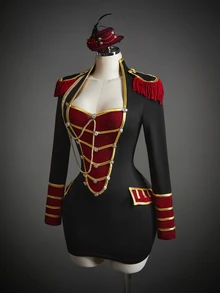 SHEIN ICON Autumn Women's Halloween Cosplay Nutcracker Soldier Goth Going Out Black And Red Designer Tassel Button Ribbon Dress For Costume Play - Black - View 11