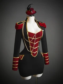 SHEIN ICON Autumn Women's Halloween Cosplay Nutcracker Soldier Goth Going Out Black And Red Designer Tassel Button Ribbon Dress For Costume Play - Black - View 1