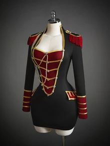 SHEIN ICON Autumn Women's Halloween Cosplay Nutcracker Soldier Goth Going Out Black And Red Designer Tassel Button Ribbon Dress For Costume Play - Black - View 15