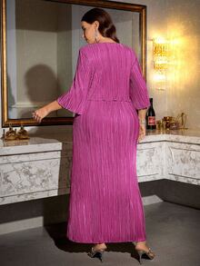 Reflora Plus Size Solid Color Casual Party Dress Fall - Red Violet - View 2