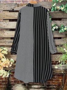 Linhara Plus Size Women's Best-Selling Casual Striped Colorblock Patchwork Long Sleeve Shirt Dress, Minimalist Straight Comfortable Fit, Suitable For Daily Wear, Commuting, Outings, Dates And Gatherings - Multicolor - View 2