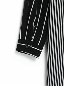 Linhara Plus Size Women's Best-Selling Casual Striped Colorblock Patchwork Long Sleeve Shirt Dress, Minimalist Straight Comfortable Fit, Suitable For Daily Wear, Commuting, Outings, Dates And Gatherings - Multicolor - View 3