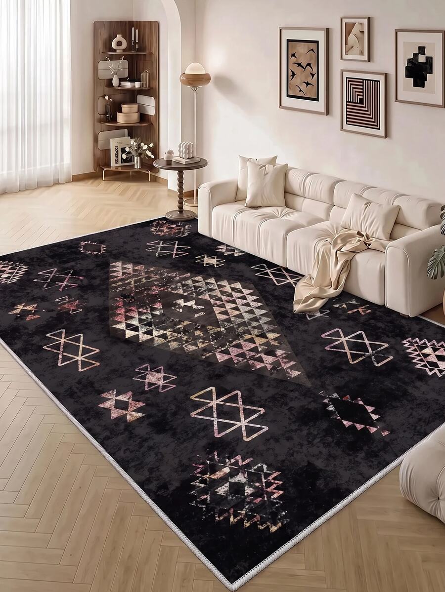 Digitally Printed Non-Slip Washable Runner And Area Rug Living Room Carpet, Modern Design | Modern, Scandinavian, Bohemian And Classic Styles | 100% Polyester - Grey - View 1