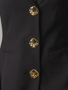 MISSGUIDED Blazer Mini Dress With Deep V Notch Lapel Gold Embellished Buttons And Lace-Up Corset Back Detail Long Sleeve Party Evening Style - Black - View 6