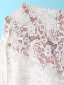 Sirith 女款新款掛脖白色蕾絲罩衫，性感露背蕾絲罩衫，女款海灘/海灘度假裝，透視白色蕾絲短褲罩衫，度假風，郵輪風，外出派對，夏季服裝/度假穿搭，嘉年華，節慶 - 白色 - 查看 8