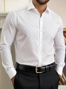 Manfinity Mode Men's White Long-Sleeve Shirt, Suitable For Business And Commuting. - White - View 2