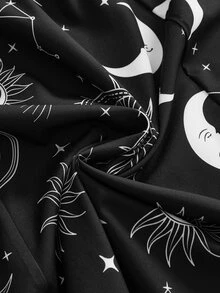 ROMWE Gothic Sun Moon Star Print Loose Plus Size Dress - Black - View 4