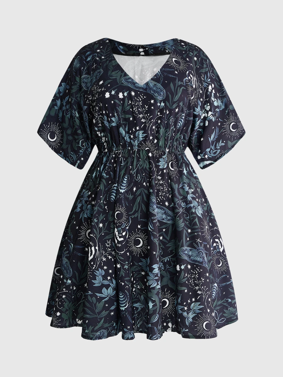 ROMWE Gothic Dark Horror Forest Skull Print Loose Plus Size Dress - Black - View 1