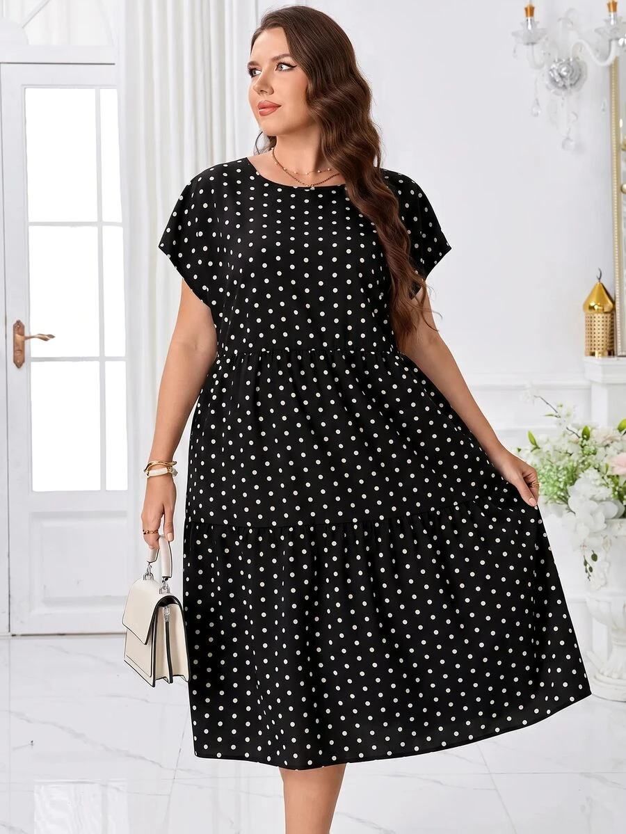 Miaspire Plus Size Women's Summer Casual 1920 Vintage 1960s Vacation Black And White Dress Brunch Party - Black - View 1