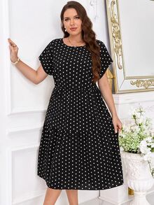 Miaspire Plus Size Women's Summer Casual 1920 Vintage 1960s Vacation Black And White Dress Brunch Party - Black - View 4