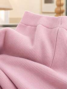 Girls' Autumn/Winter Colorful 3D Bow Knitted 2 Pieces Set, Diamond Textured Sweater And Casual Flared Pants Pullover - Beige - View 4