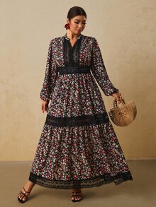 Travachic 大尺碼度假休閒碎花蕾絲拼接洋裝 - 彩色 - 查看 6