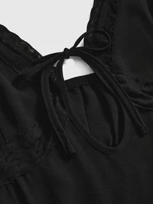 ROMWE Goth Plus Size Women Halter Tie Ruched Casual Party Dress, Halloween - Black - View 3