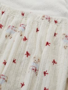 1 Set Teen Girls Home Wear Set White Flannel Striped Teddy Bear Red Bow Full Print Long Sleeve Long Pants SoftFleece-Lined And Thickened Autumn/Winter - Multicolor - View 7