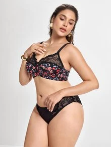 Slumbrini 3pcs Set Romantic Style Comfortable Plus Size Women Contrast Lace Cotton Briefs - Multicolor - View 5