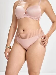 3pcs/Pack Solid Color Lace Trim Elastic Plus Size Women Panties - Multicolor - View 4