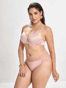 3pcs/Pack Solid Color Lace Trim Elastic Plus Size Women Panties - Multicolor - View 3