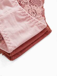 3pcs/Pack Solid Color Lace Trim Elastic Plus Size Women Panties - Multicolor - View 14
