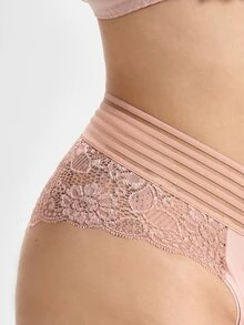 3pcs/Pack Solid Color Lace Trim Elastic Plus Size Women Panties - Multicolor - View 8