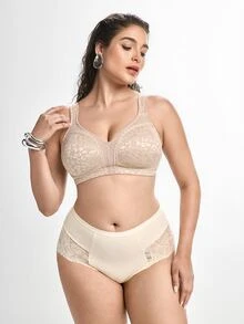 Slumbrini 斋月糖果女士无钢圈减压文胸，加大码柔软全罩杯舒适无衬垫文胸 - 卡其色 - 查看 4
