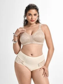Slumbrini 斋月糖果女士无钢圈减压文胸，加大码柔软全罩杯舒适无衬垫文胸 - 卡其色 - 查看 9
